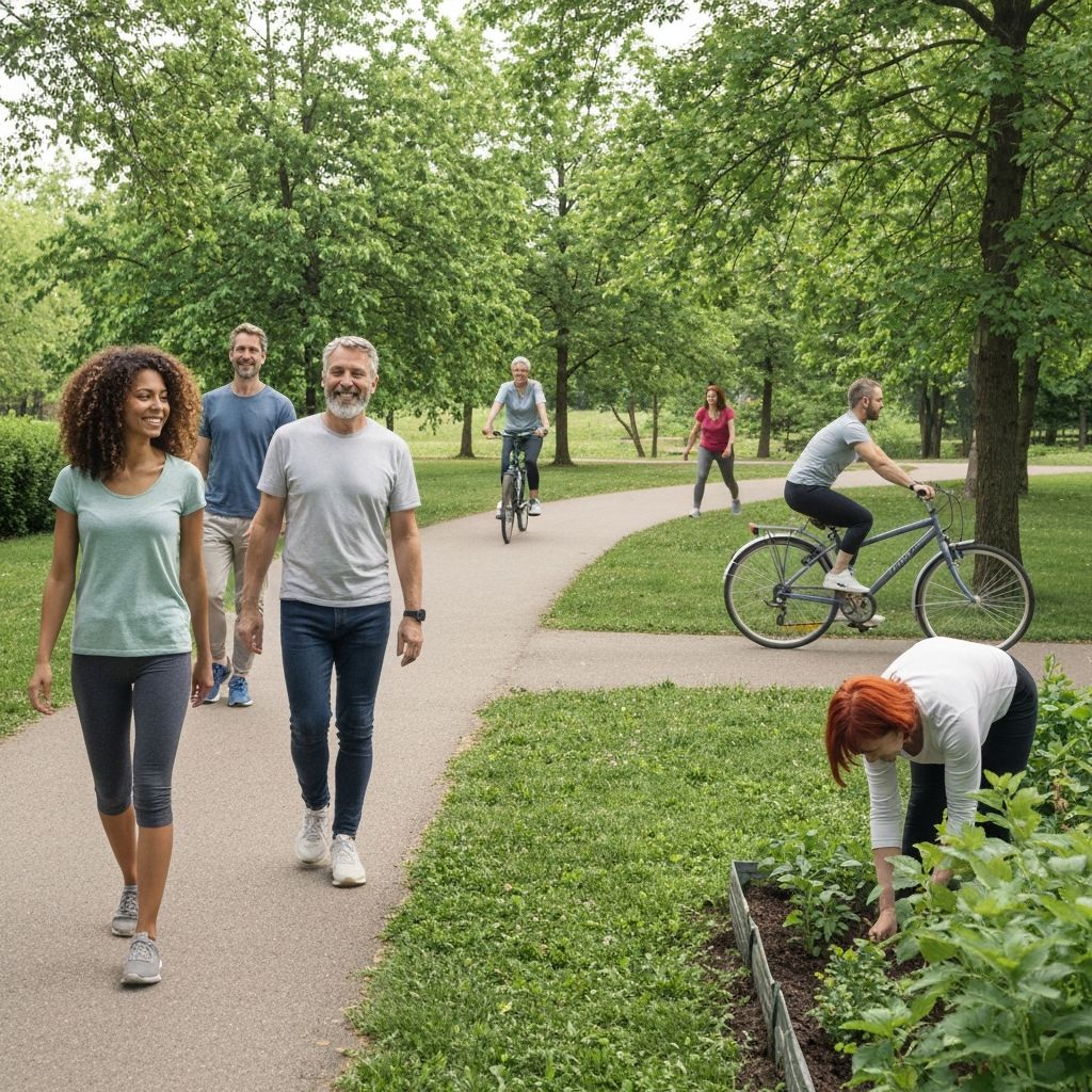 People engaged in light everyday physical activities outdoors