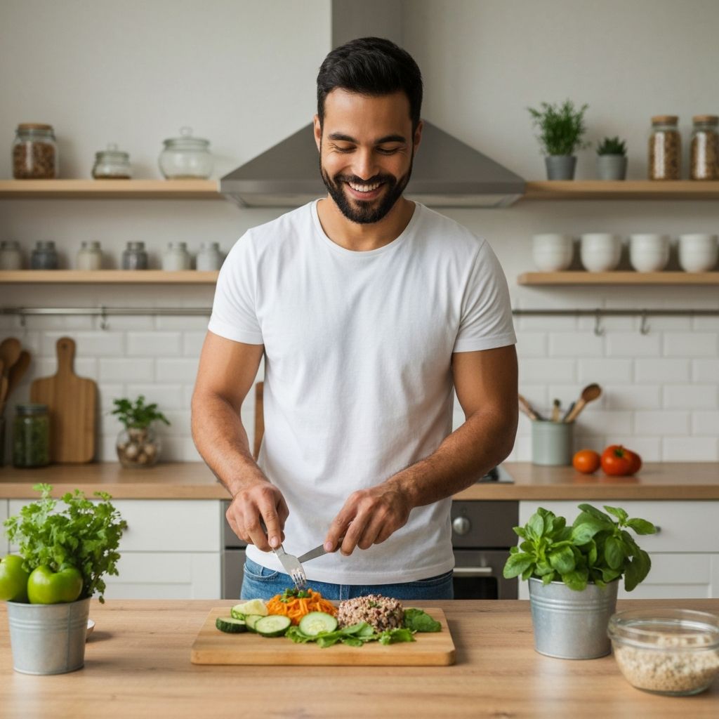 Man preparing healthy meal in kitchen